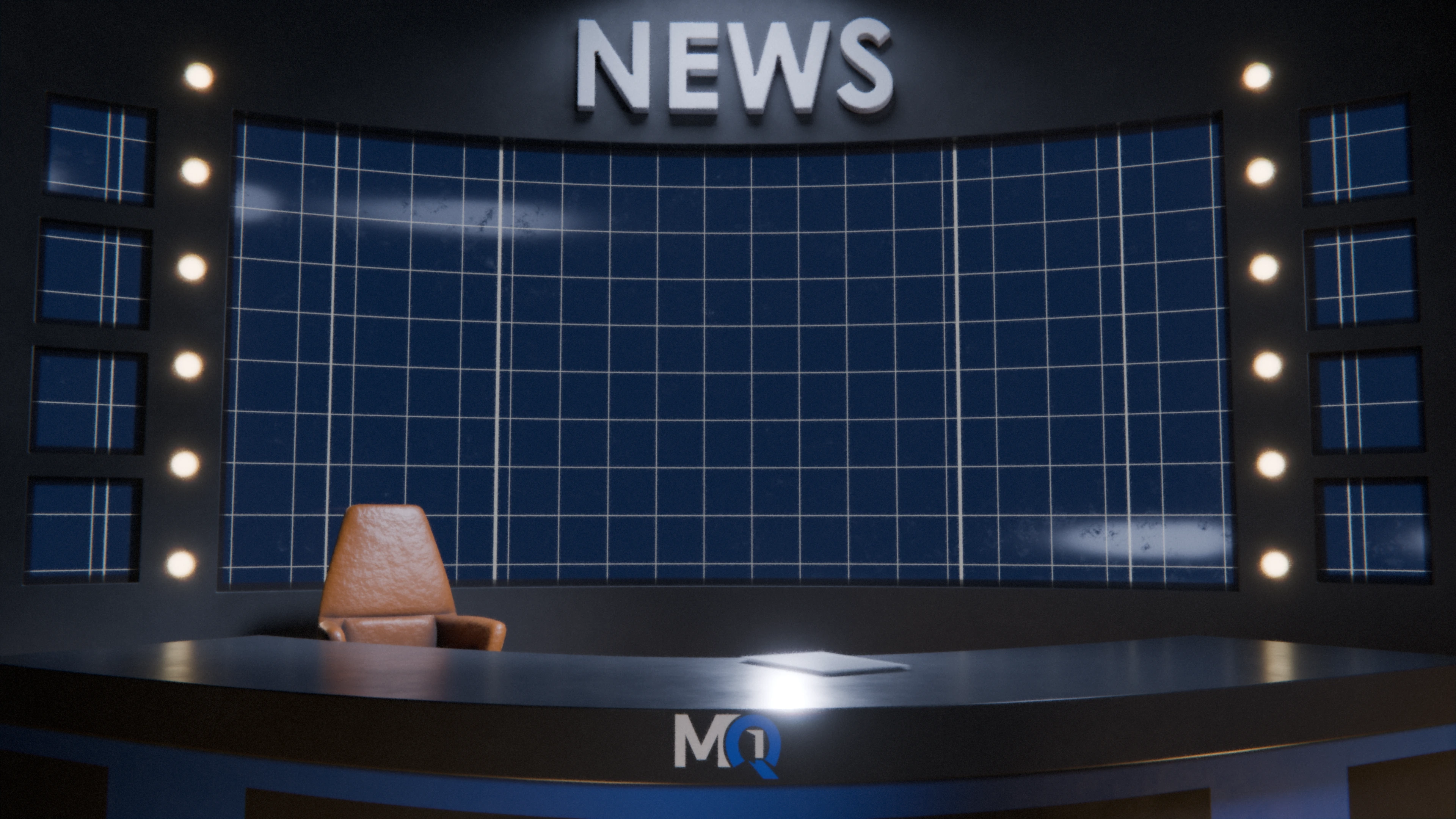 The MQ Media command center, with a central operations desk and a wall of monitors tracking productions, locations, media, and incoming reports.